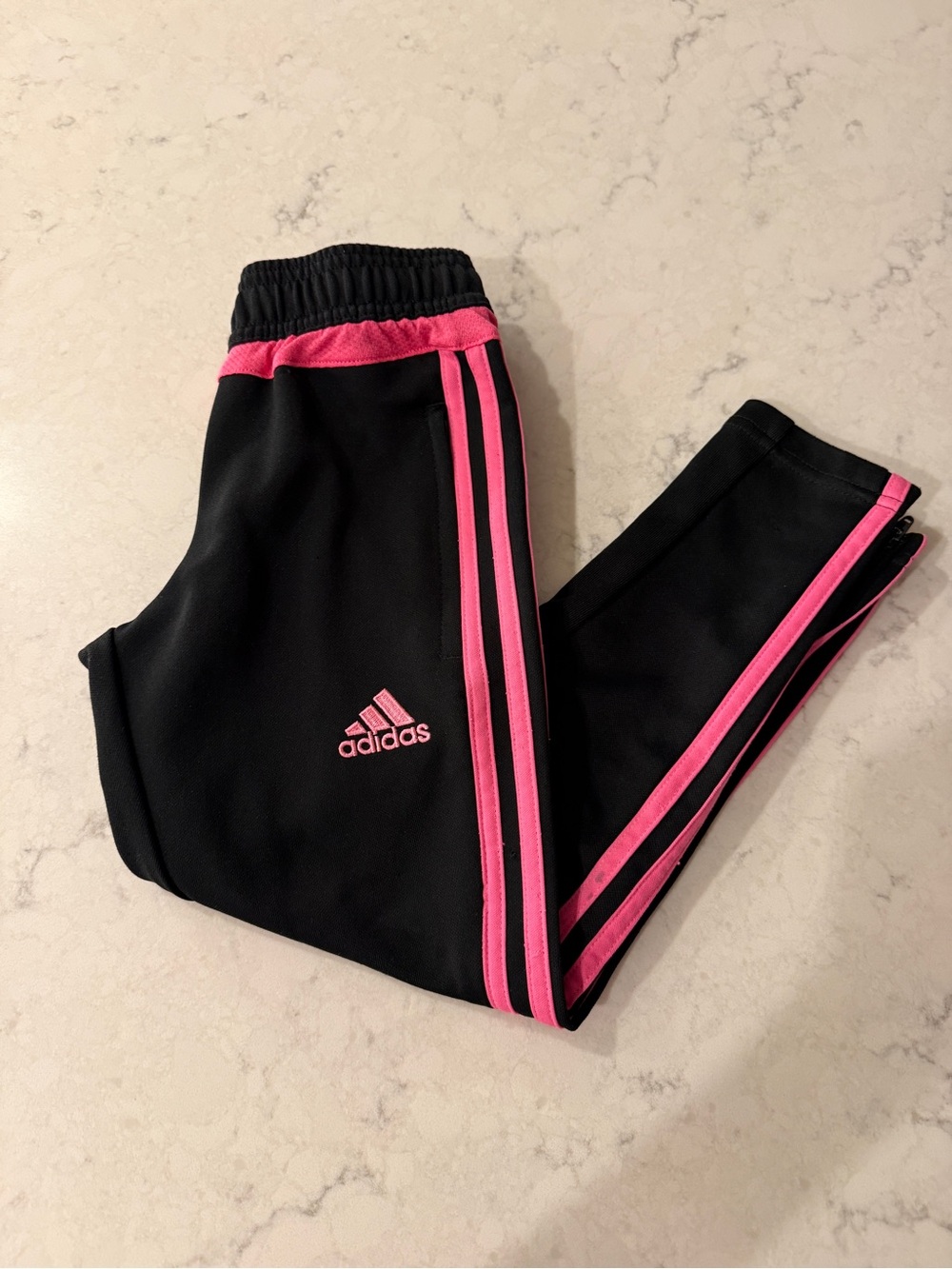 adidas Kids Black Joggers with Pink Stripes